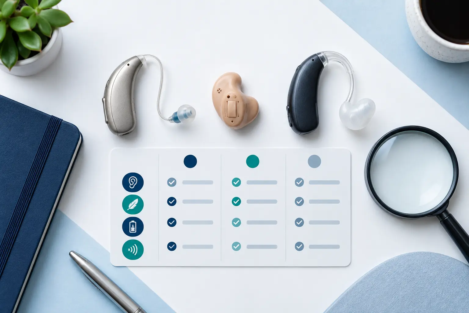 Top-down comparison of three unbranded hearing-aid styles with a neutral chart